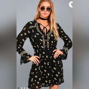 Freshly Picked Black Floral Print Long Sleeve Dress